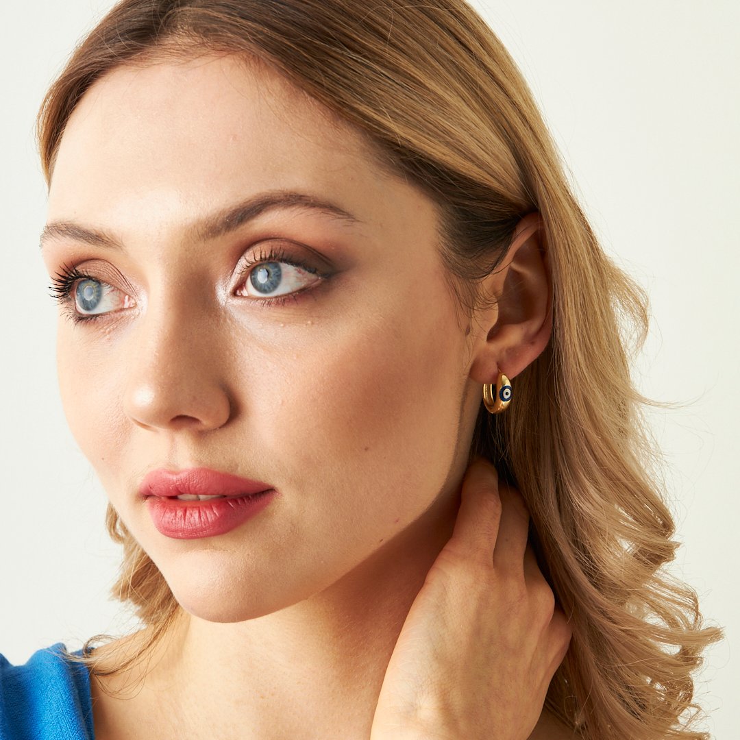 Evil Eye Hoop Earrings - 925 Silver