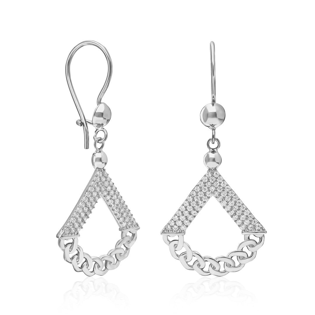 Triangle Model Stone Chain Earrings - 925 SILVER
