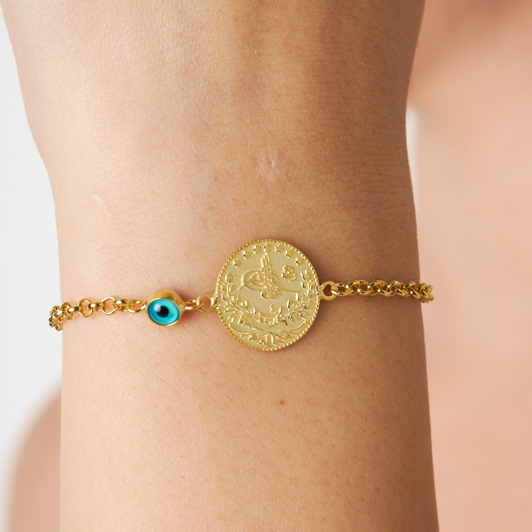 Evil Eye Tughra Thin Chain Bracelet - 925 SILVER