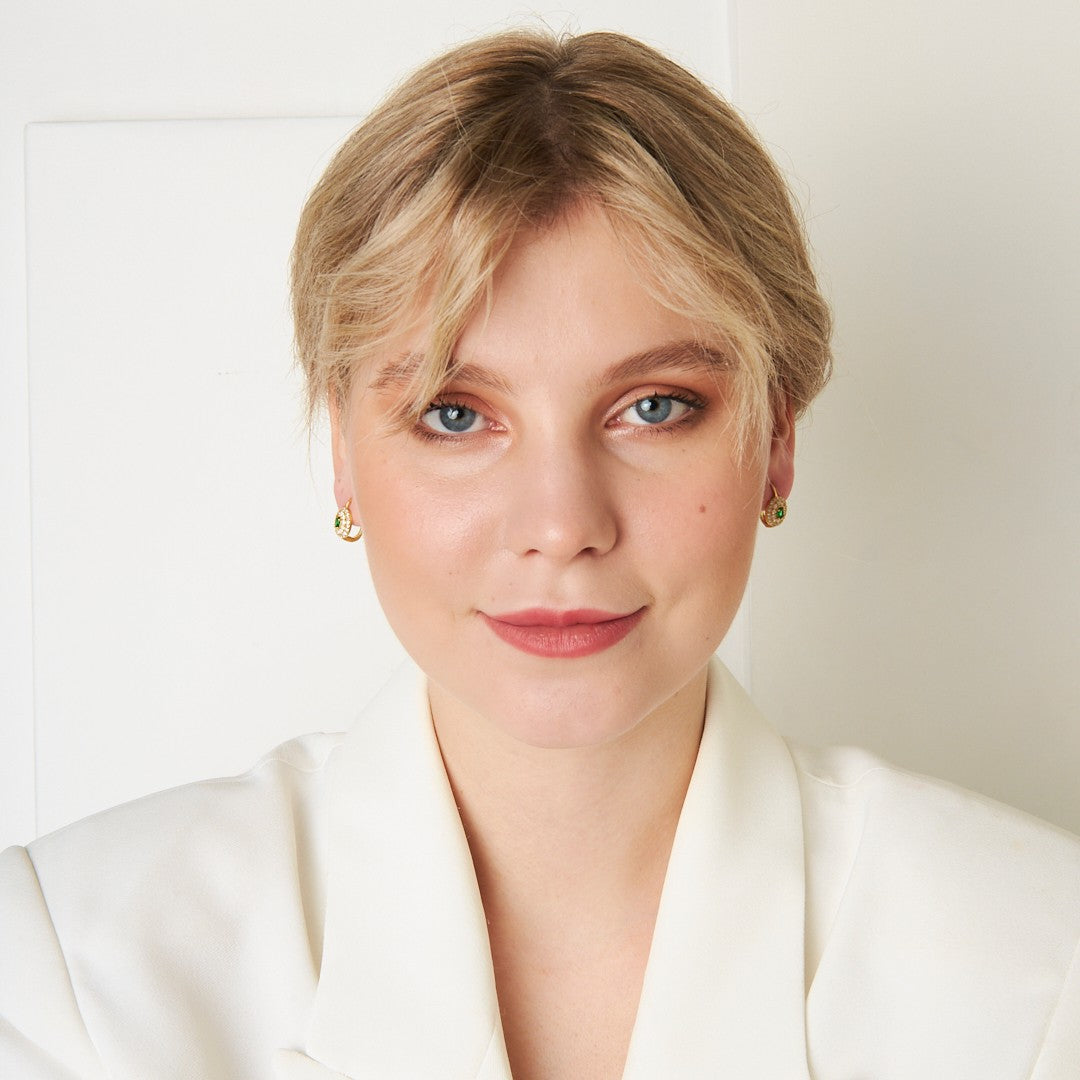 Green Stone Earrings - 925 SILVER