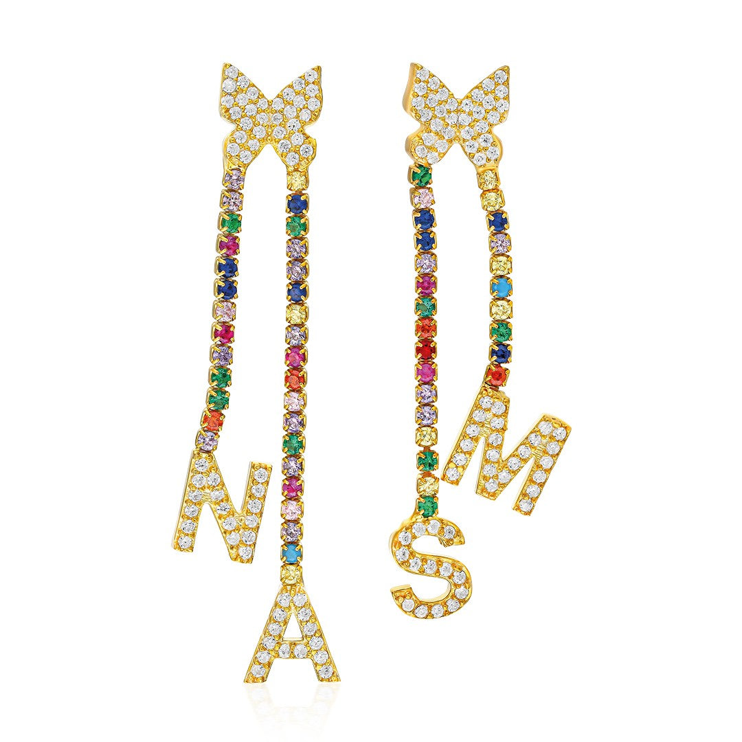 Butterfly Letter Colorful Waterway Earrings - 925 SILVER