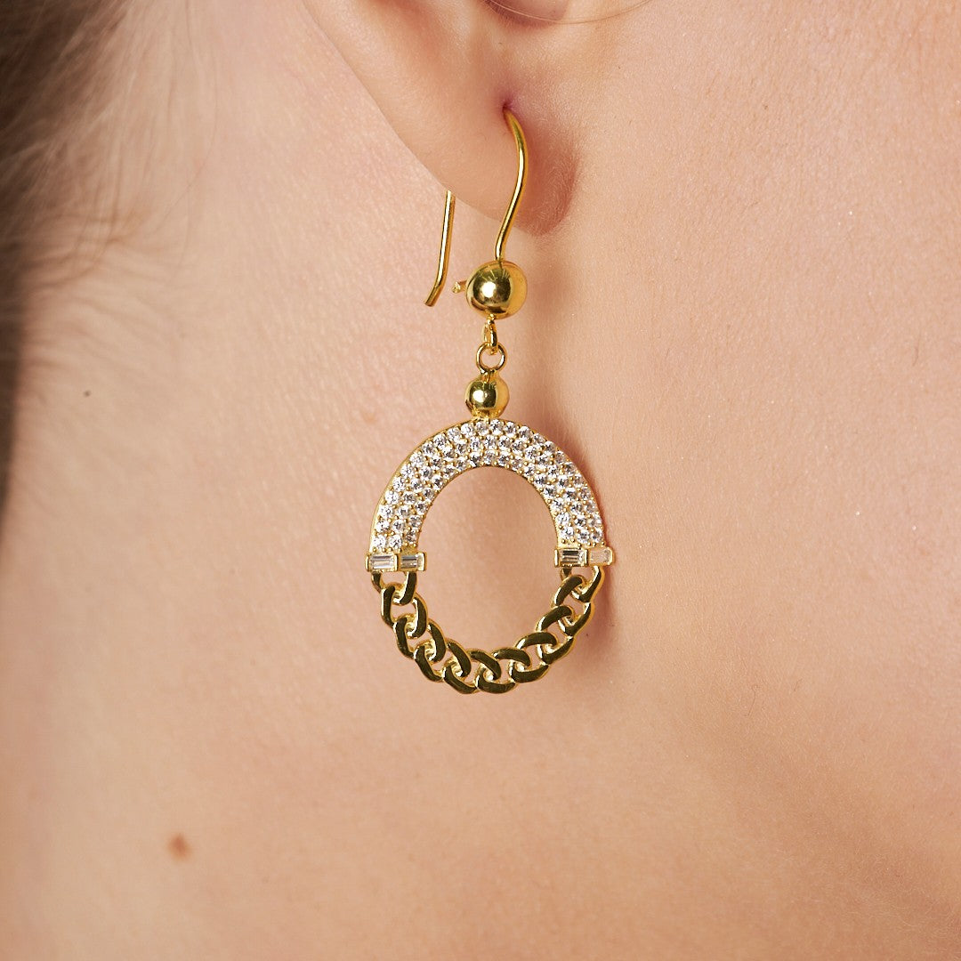 Oval Stylish Design Earrings with Zircon Stone - 925 SILVER