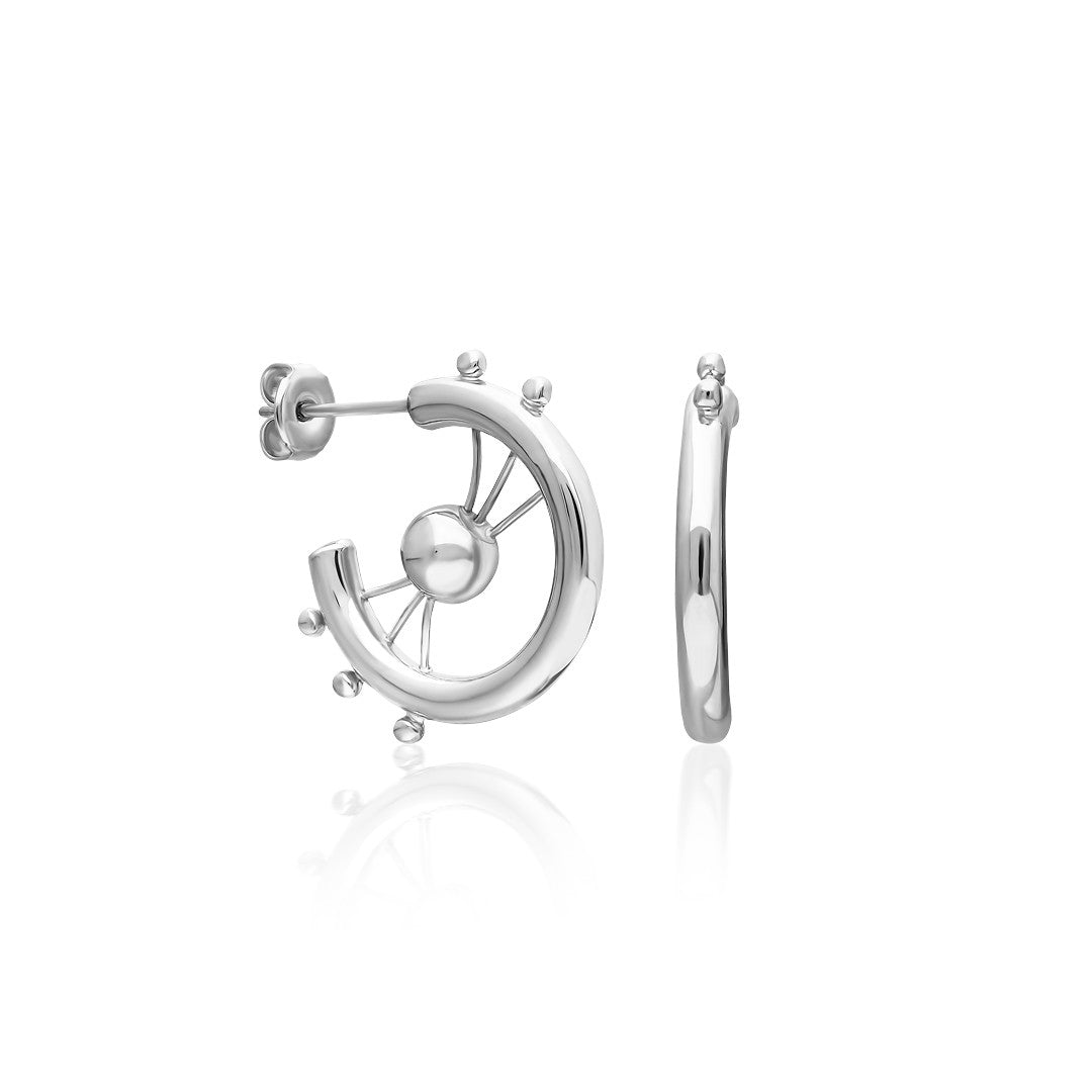 Round Wheel Earring - 925 SILVER