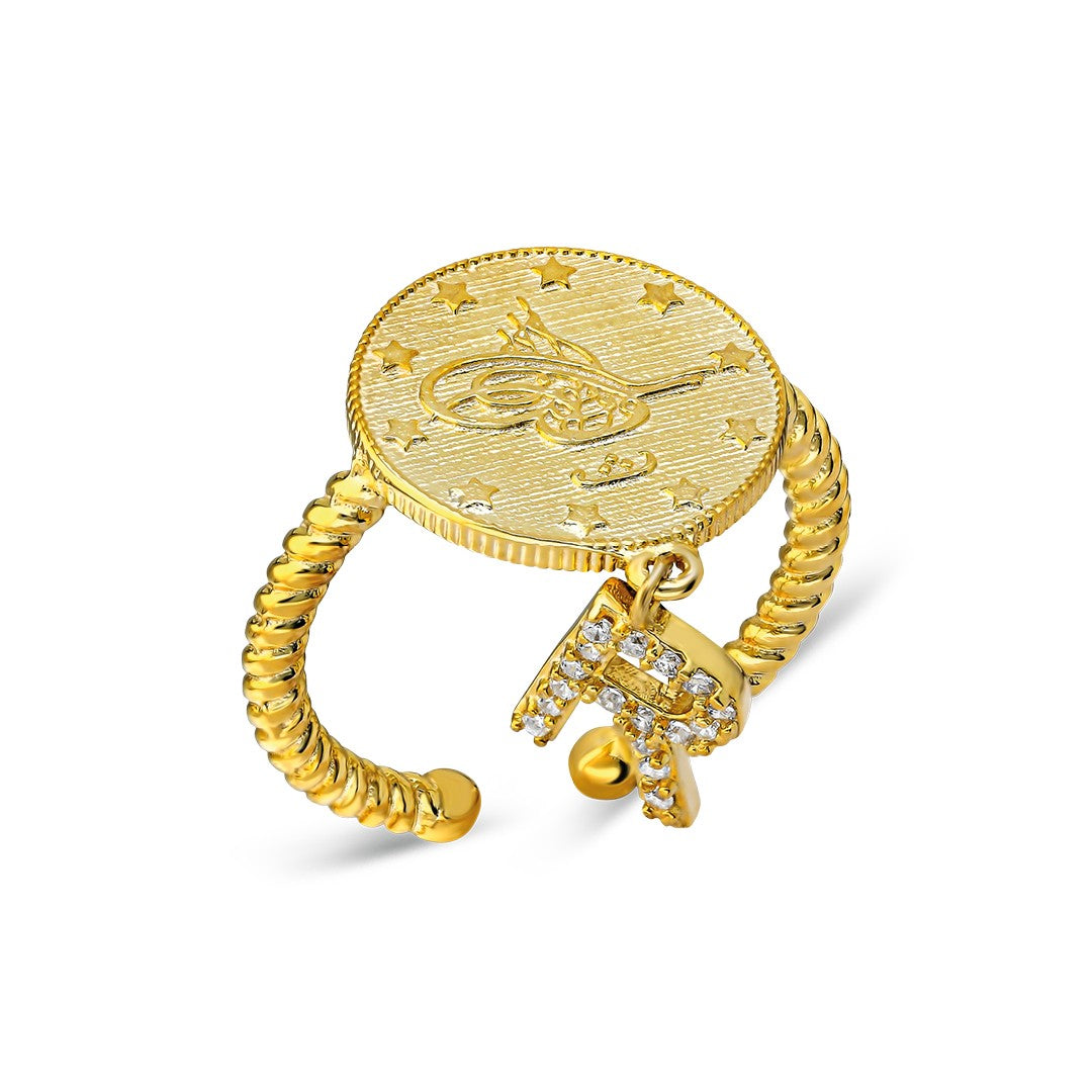 Modeled quarter stone letter ring - 925 SILVER