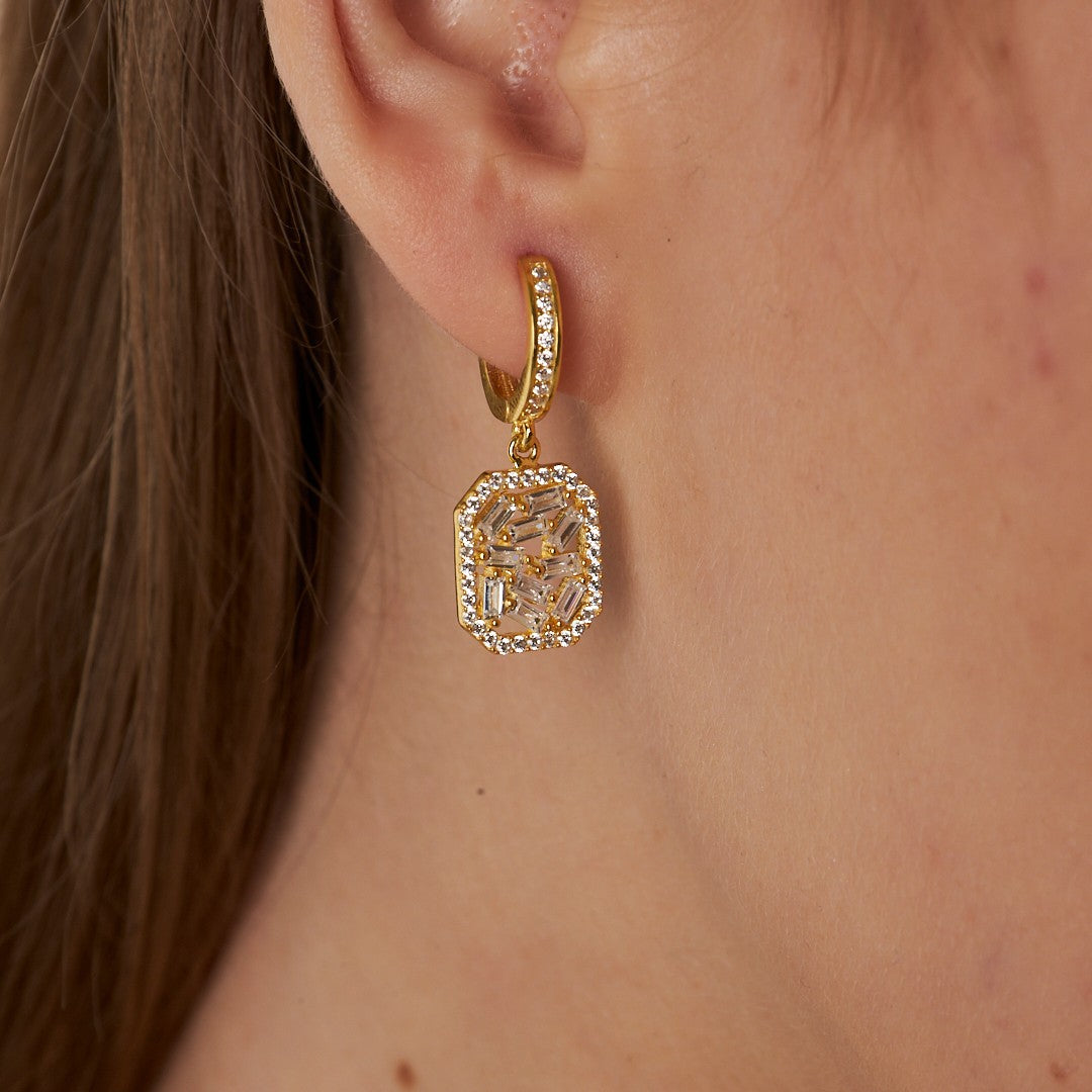 Baguette Stone Earrings - 925 Silver