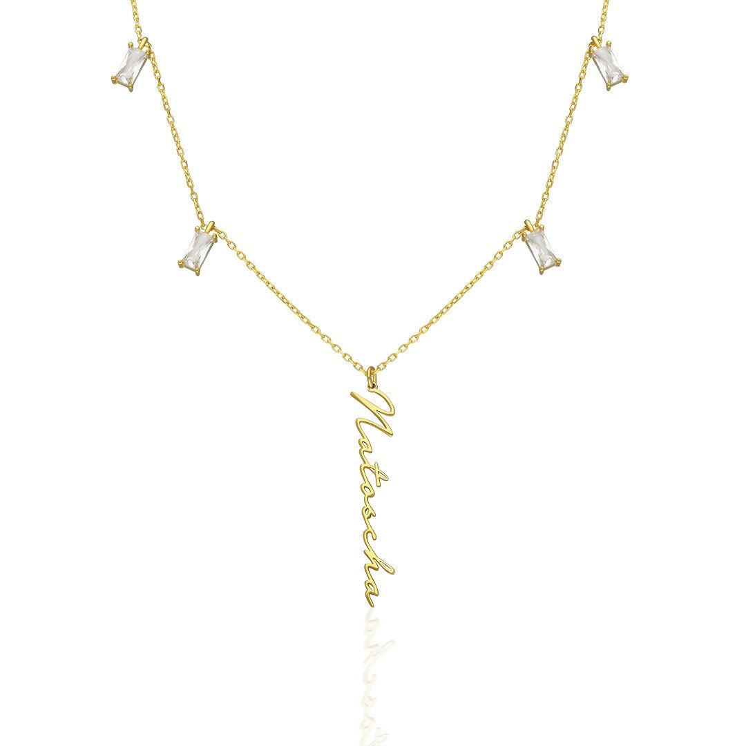 Baguette Stone Name Necklace - 925 Silver