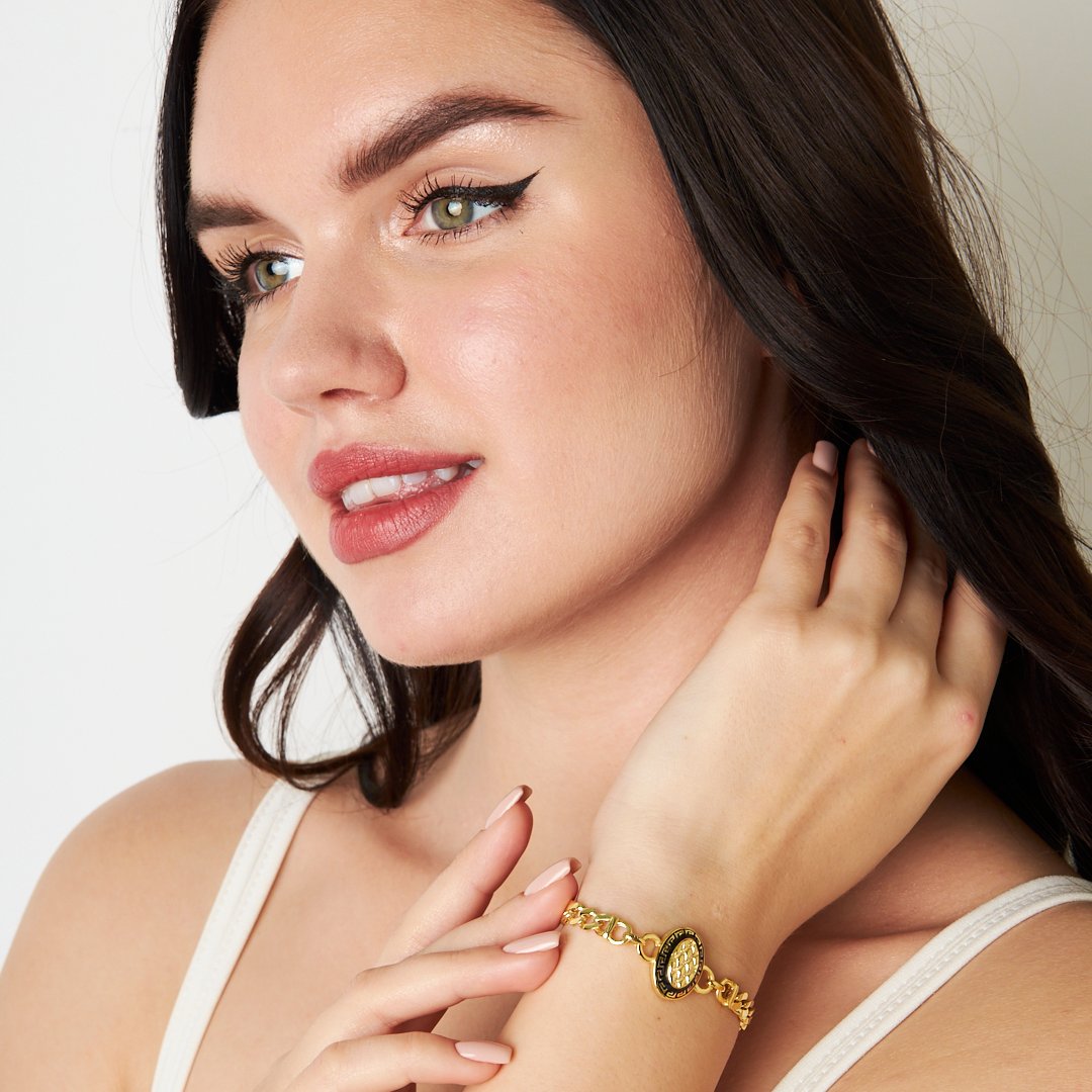 Black Oval Model with Double Chain Bracelet - 925 SILVER