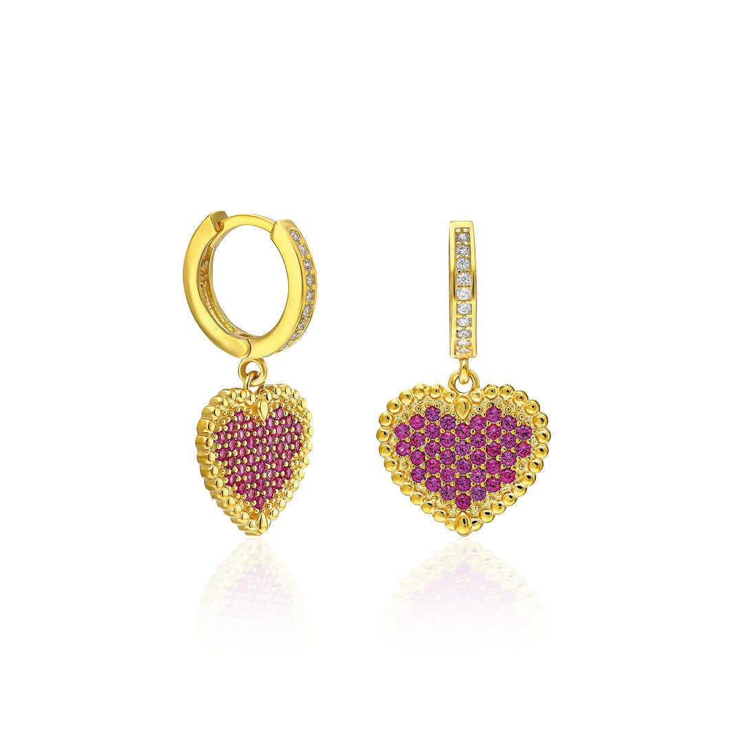 Colorful Stone Heart Earrings - 925 SILVER