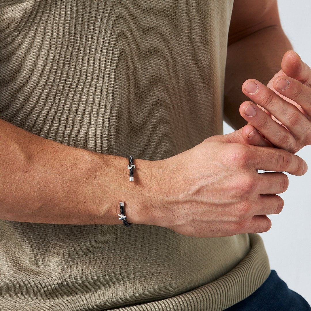 Black Mesh Bracelet with Letters - 925 Silver