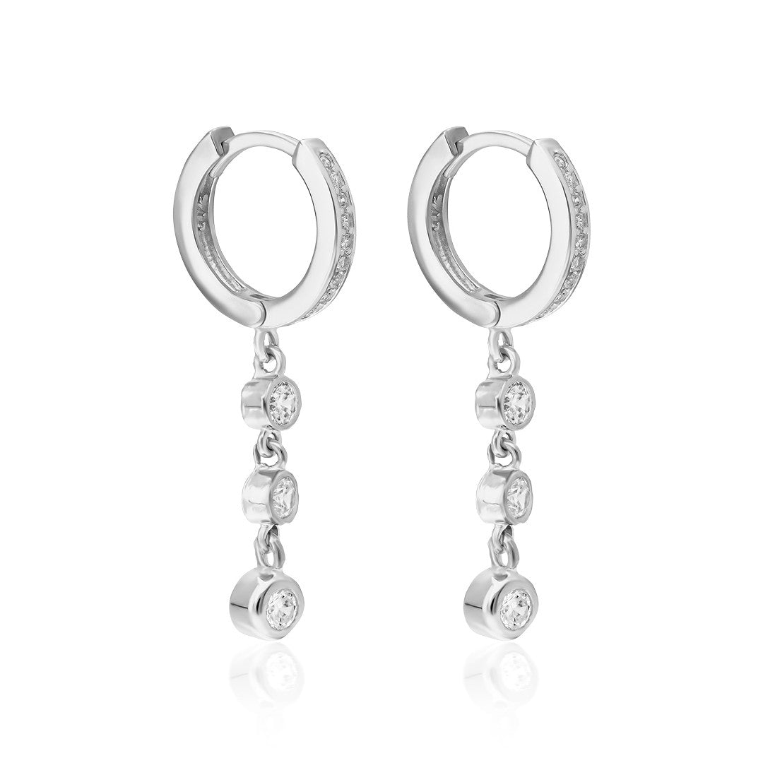 Three Stone Dangle Earrings - 925 SILVER