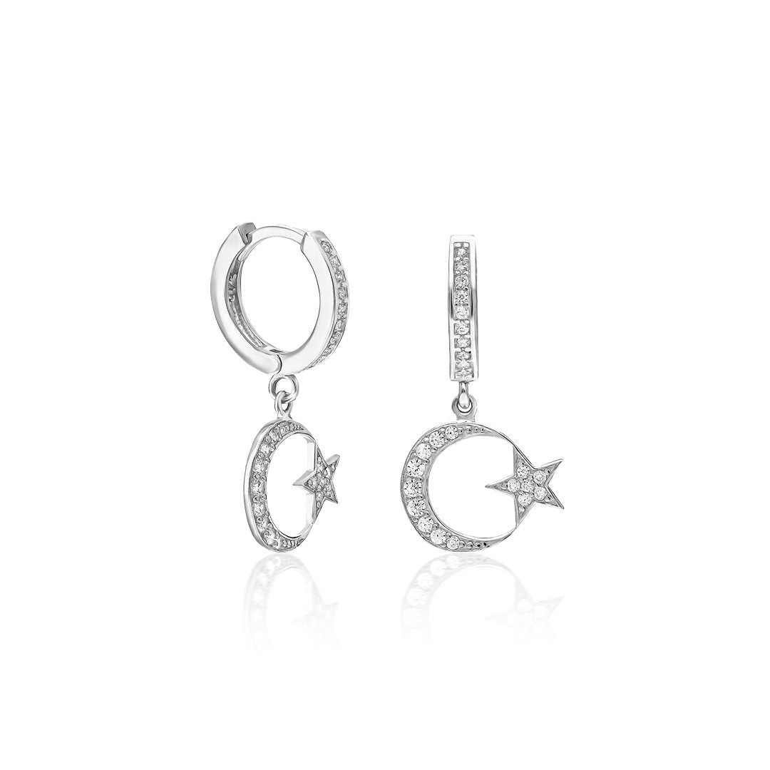 Crescent Star Stone Earrings - 925 SILVER