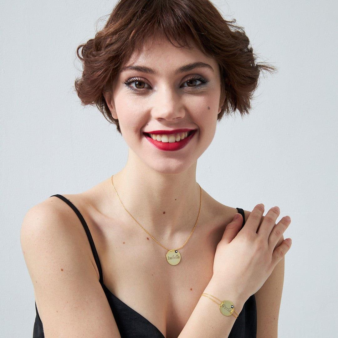 PLATTEN NAMENS SET MIT NAZAR | 925 SILBER