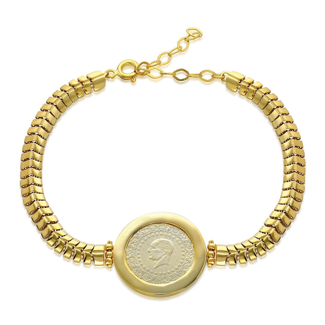 Quarter Herringbone Chain Bracelet - 925 SILVER