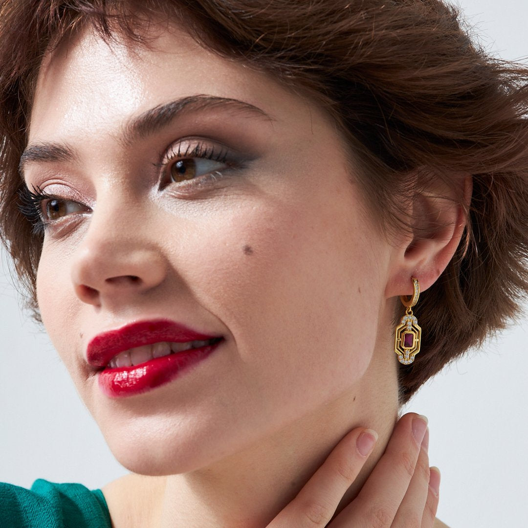 Colorful Baguette Stone Earrings - 925 SILVER