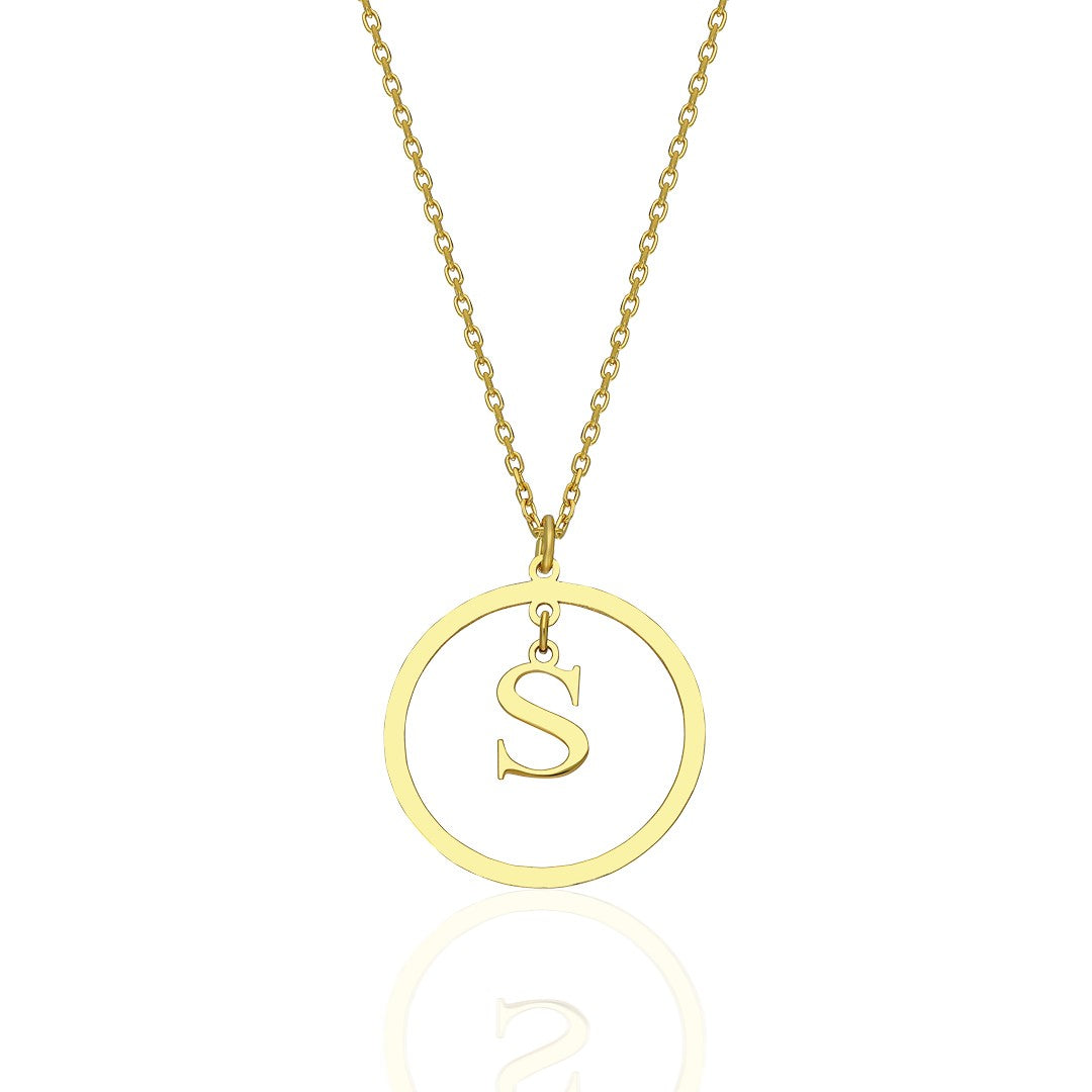 Round Hanging Letter Necklace - 925 SILVER