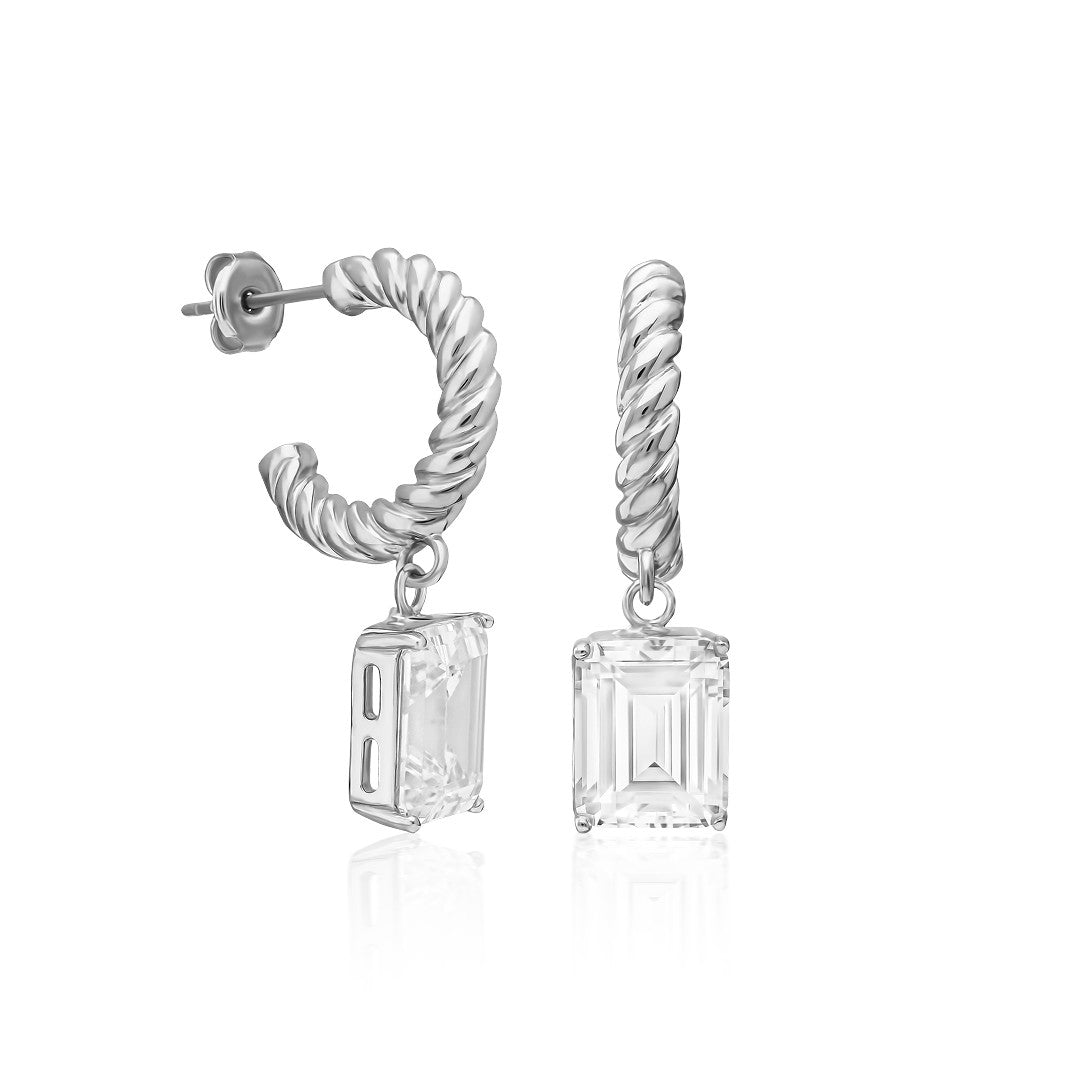 Large Stone Rectangular Baguette Earrings - 925 SILVER
