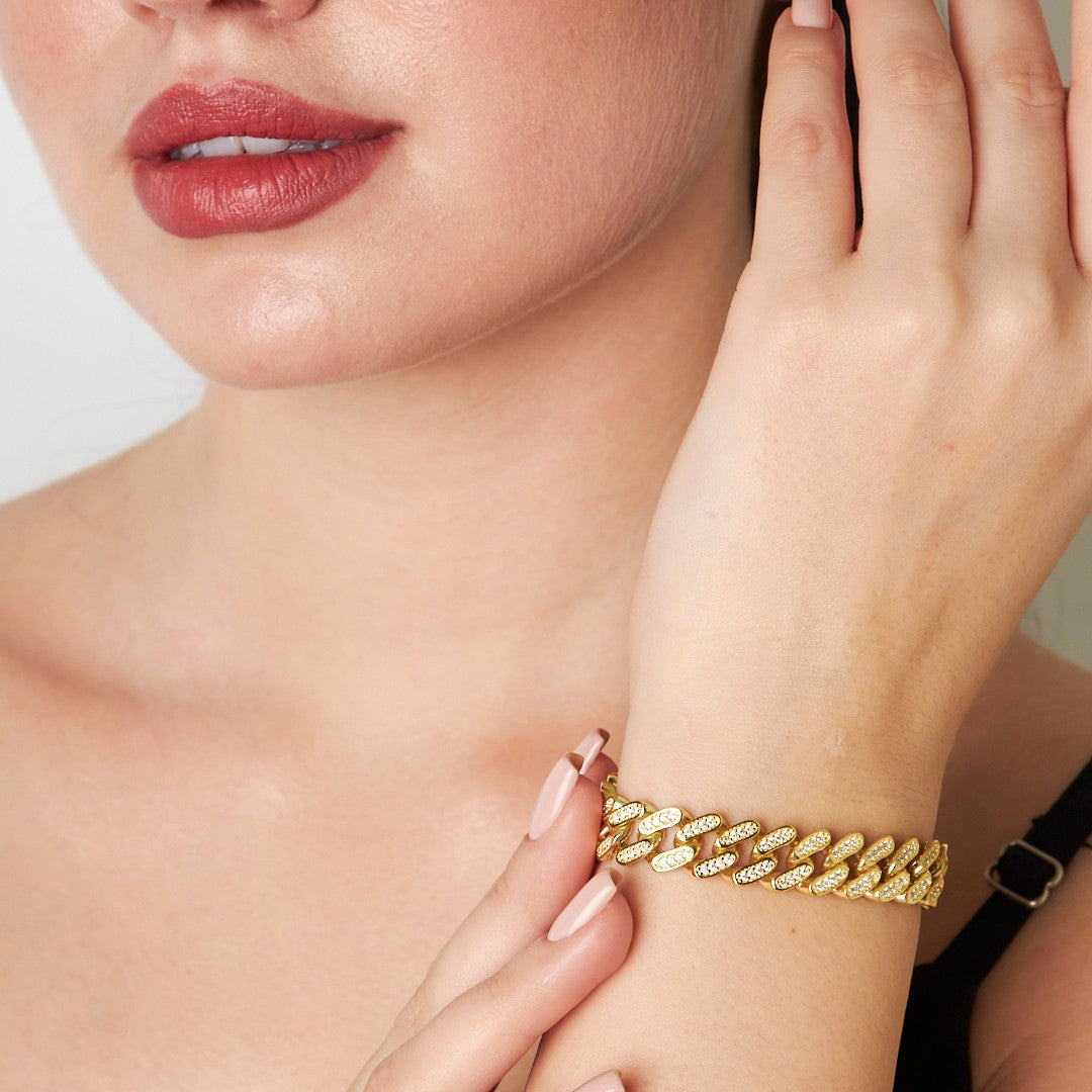 Thick Gourmet Bracelet with Stones - 925 SILVER