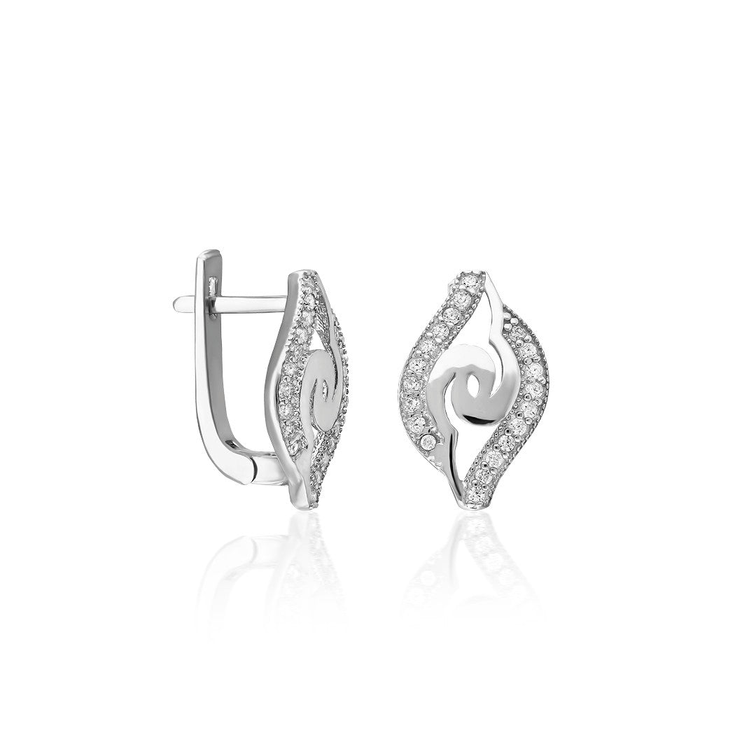 Wave Detailed Stone Earrings - 925 SILVER