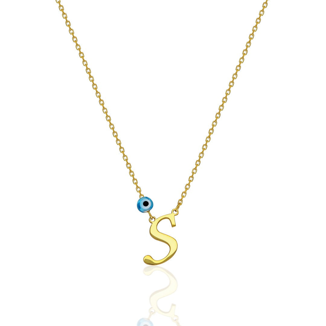 Evil Eye Thin Letter Necklace - 925 SILVER