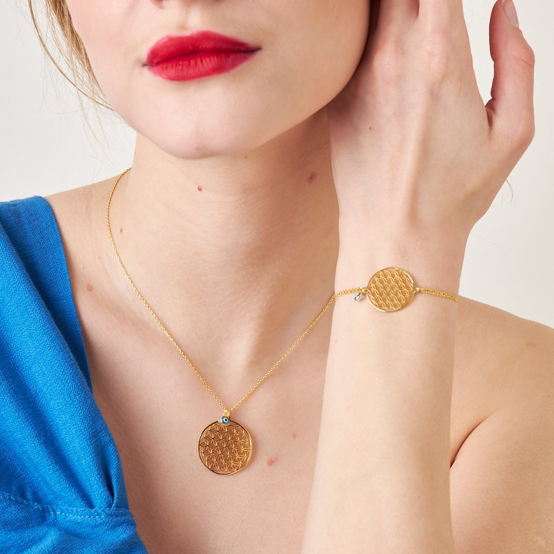 Evil Eye Flower of Life Set - 925 SILVER