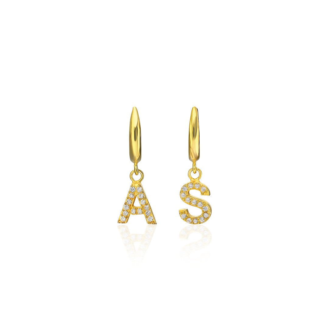 Glittery Stone Letter Earrings - 925 SILVER