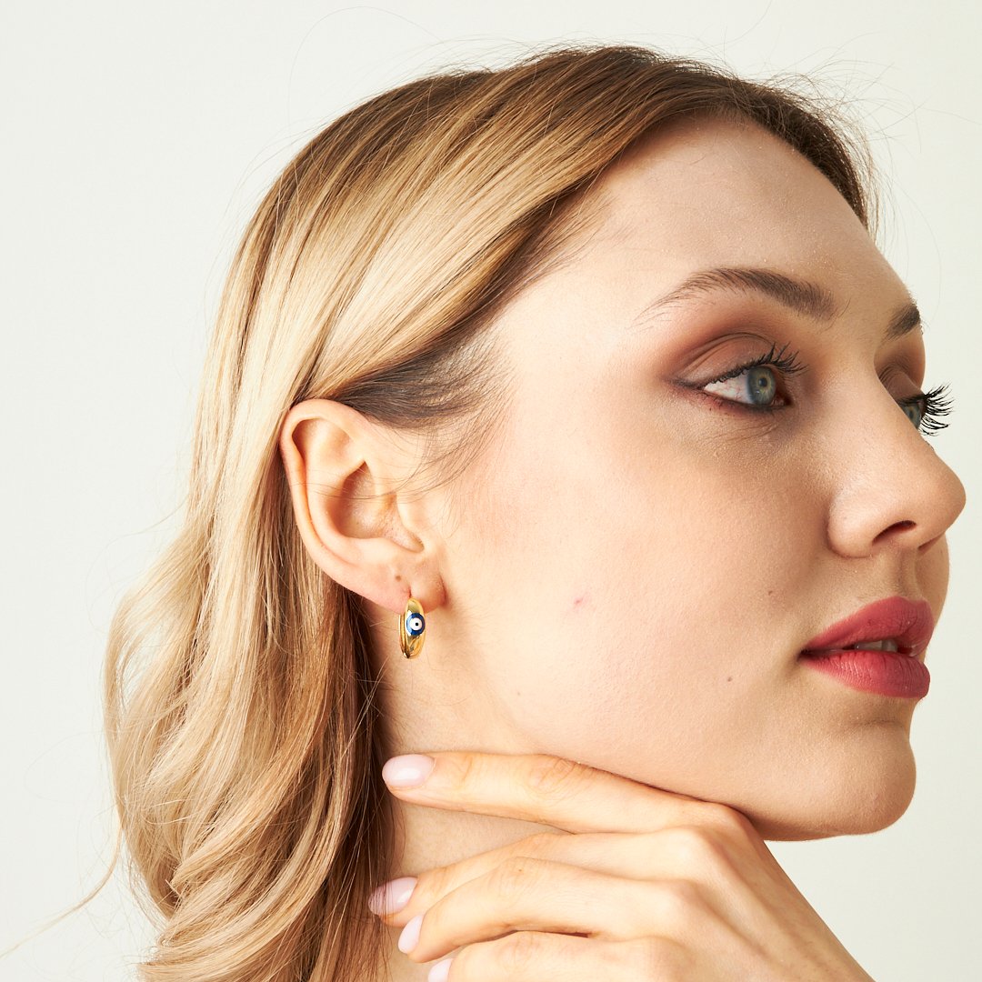 Evil Eye Hoop Earrings - 925 Silver