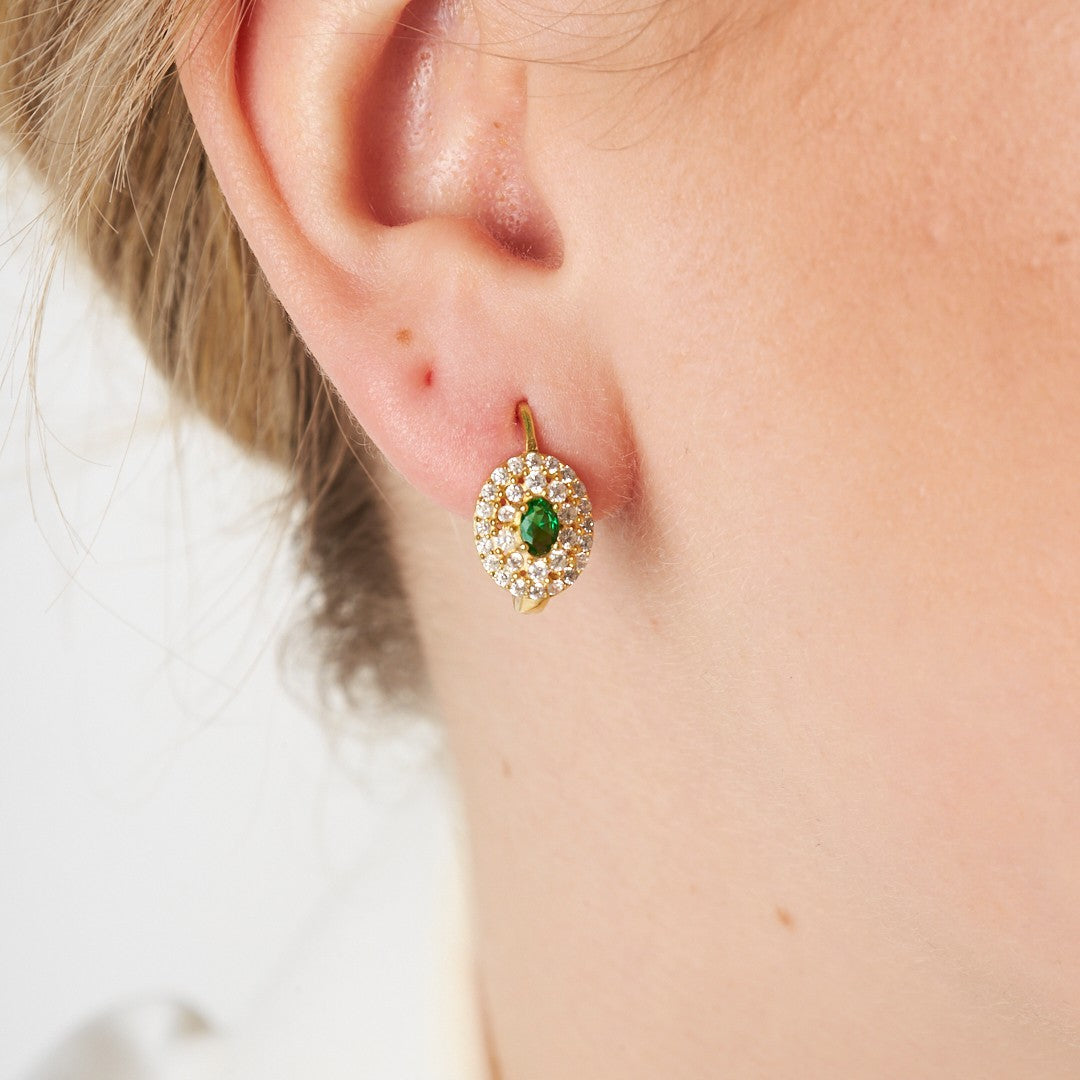 Green Stone Earrings - 925 SILVER