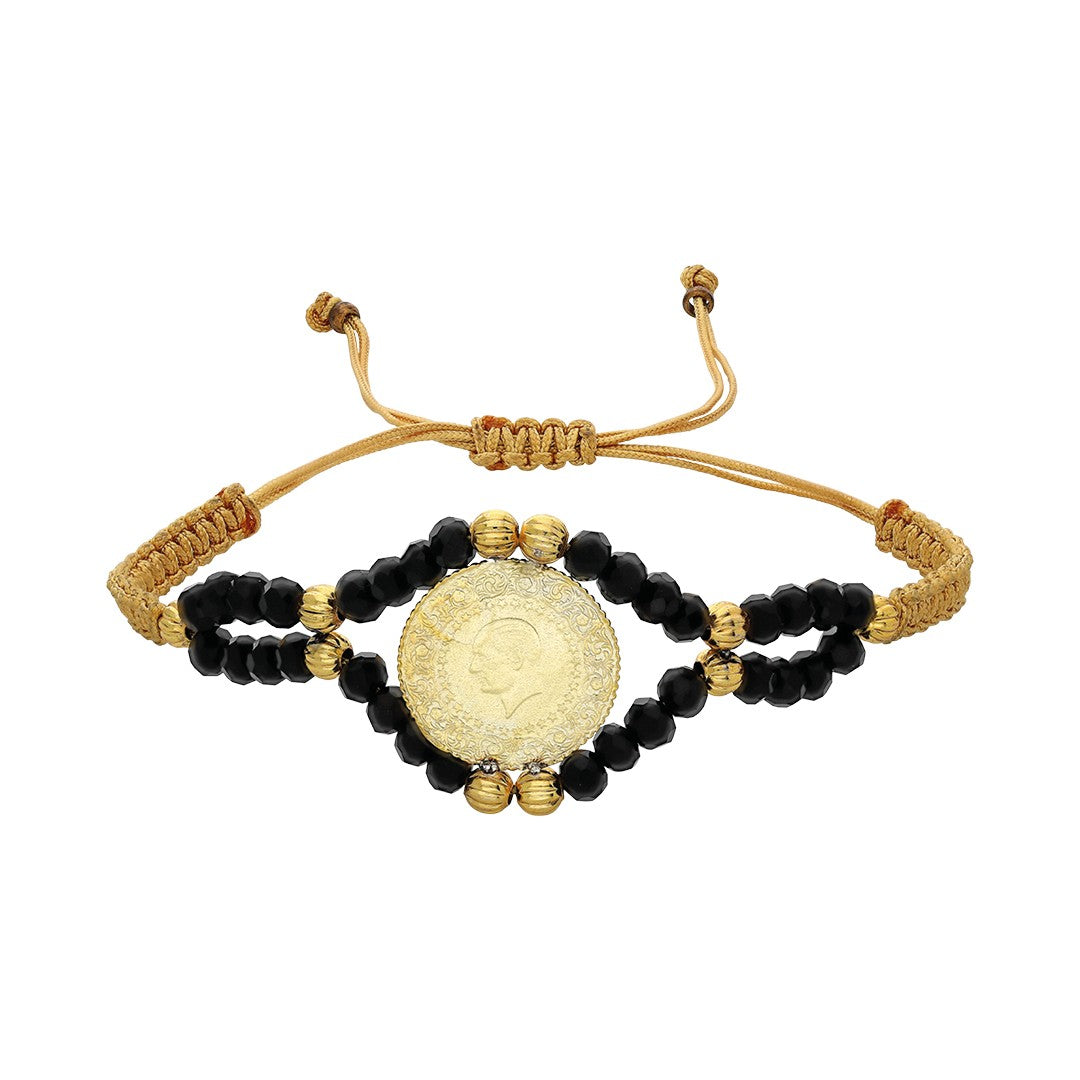 Black Stone Rope Bracelet - 925 SILVER