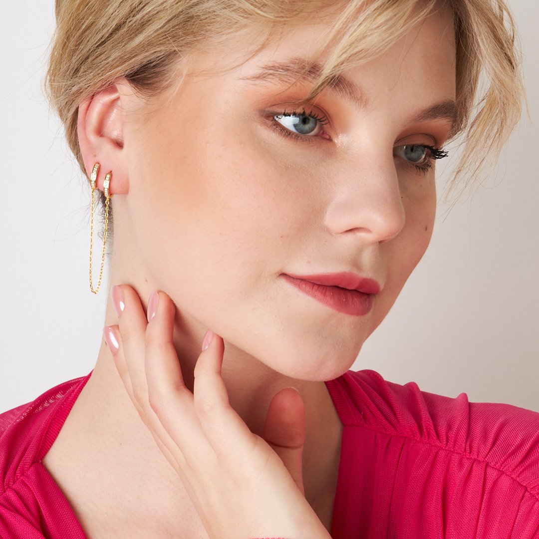 Stone Chain Earrings - 925 SILVER