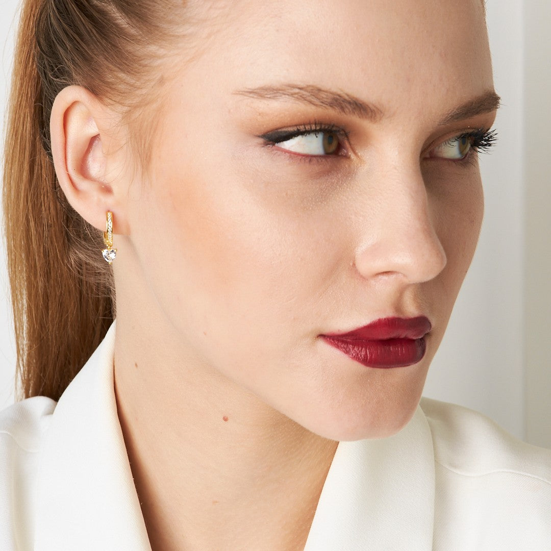 Heart-Shaped Single Stone Earring - 925 Silver