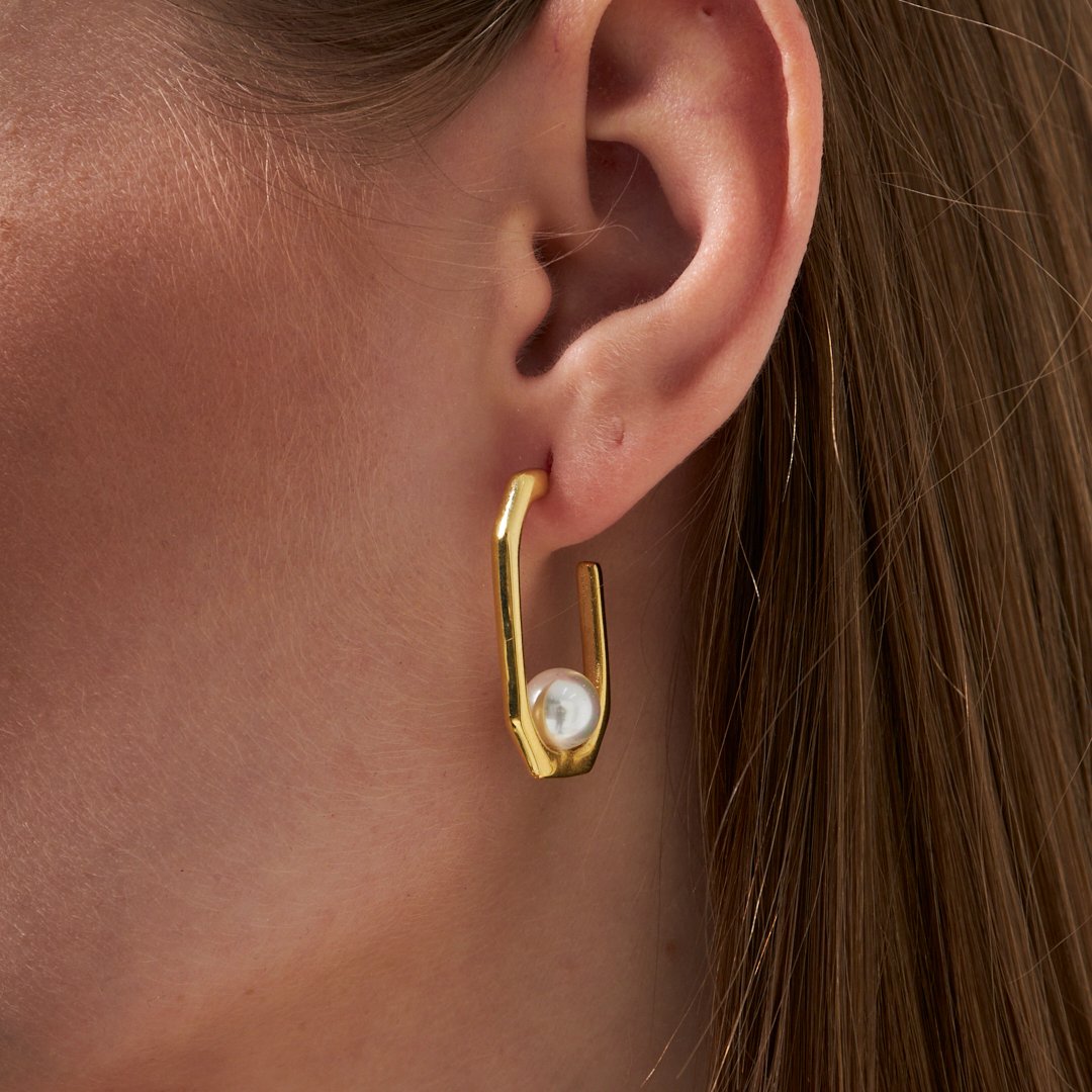 Half Round Pearl Earrings - 925 SILVER