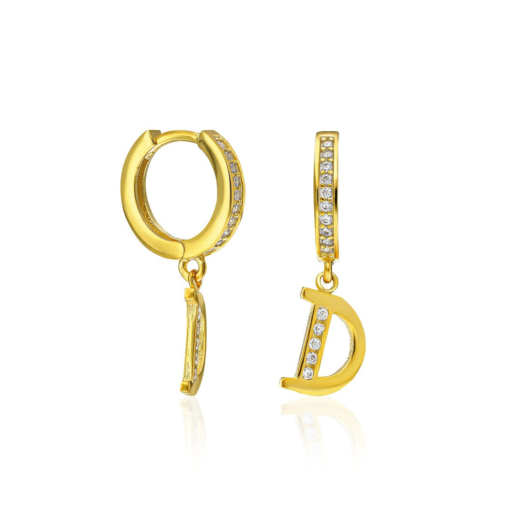 Zircon Stone Letter Earrings - 925 SILVER