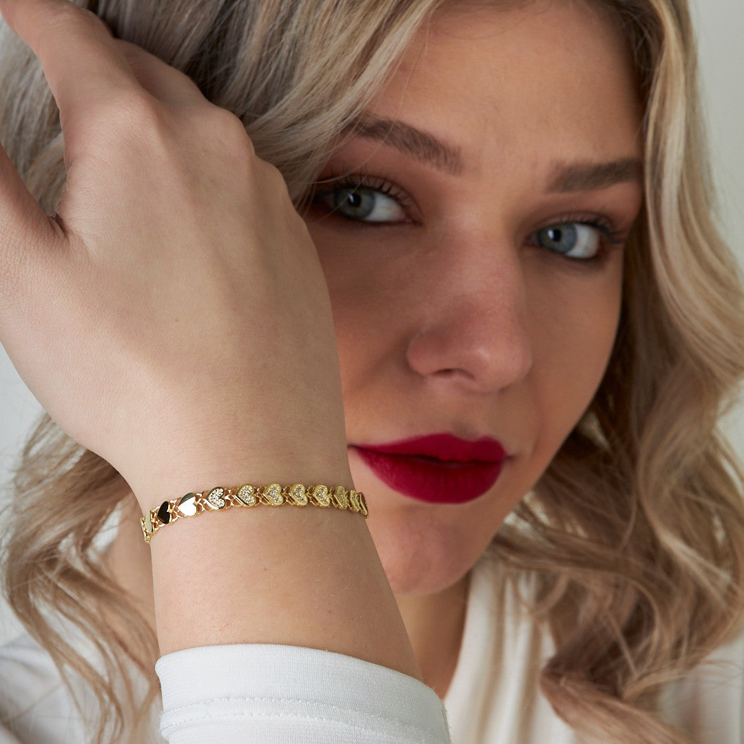 Row Heart Stone Bracelet - 925 SILVER