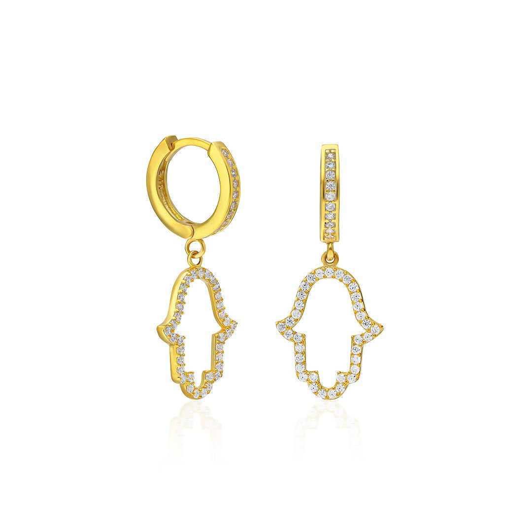 Fatima Mother's Hand Earring with Stones - 925 SILVER