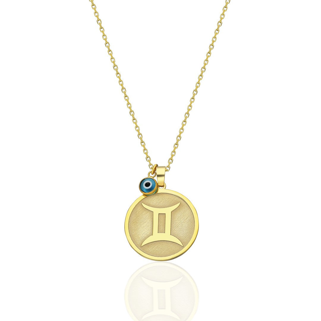 Evil Eye Round Gemini Zodiac Necklace - 925 SILVER