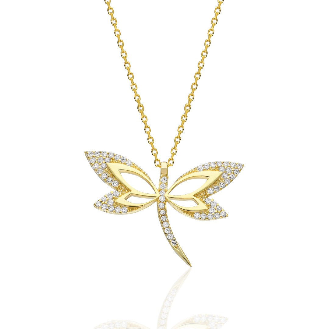 Stylish Dragonfly Necklace with Stones - 925 SILVER
