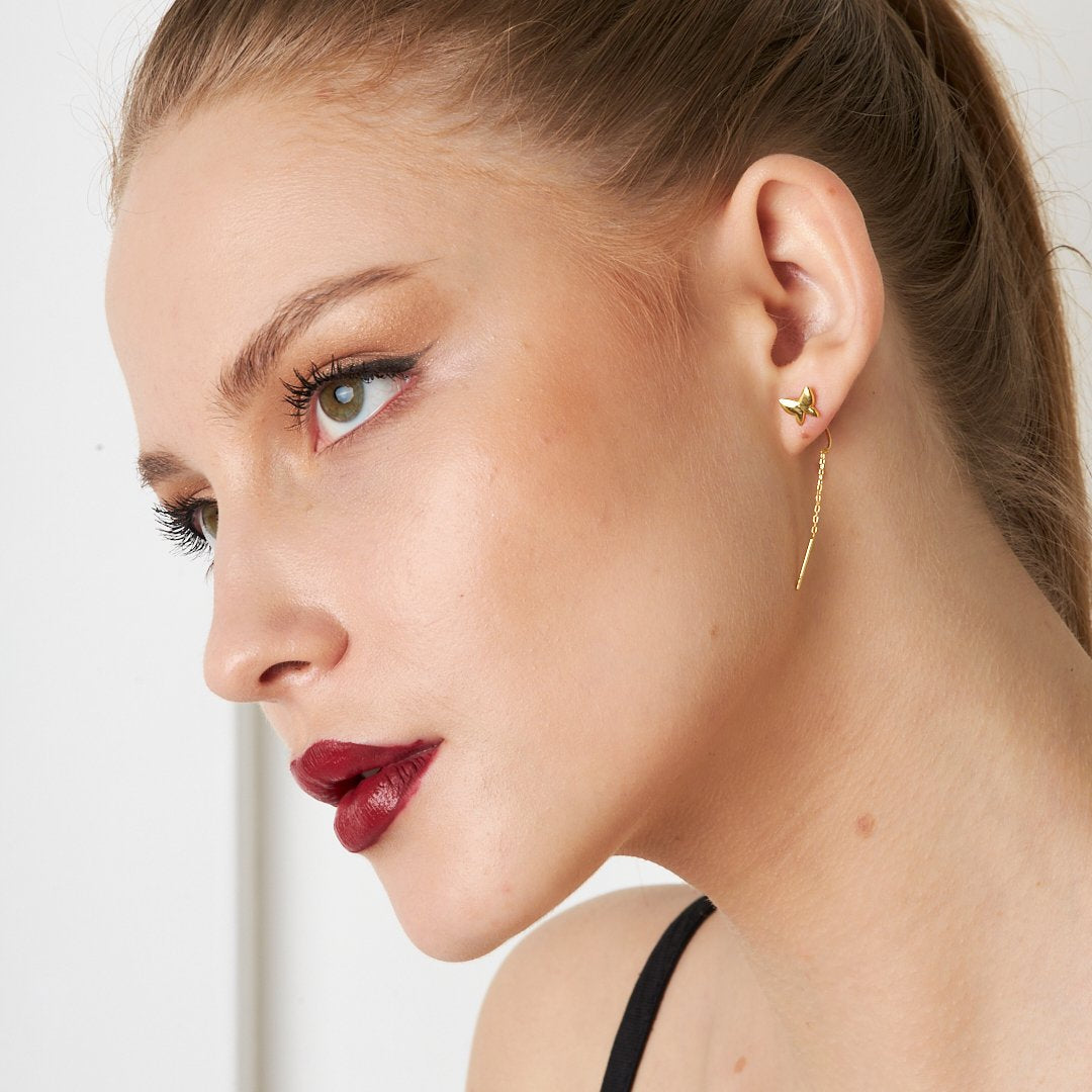 Simple Butterfly Chain Earrings - 925 SILVER