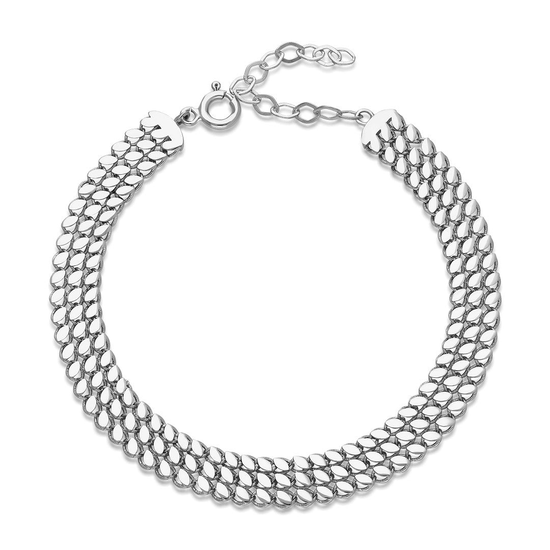 Three Row Sequined Chain Bracelet - 925 SILVER