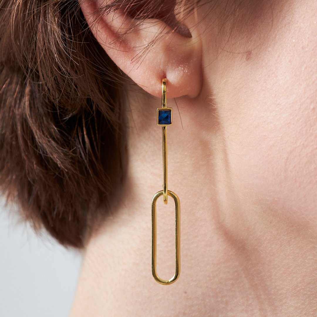 Navy Blue Paperclip Earring - 925 SILVER
