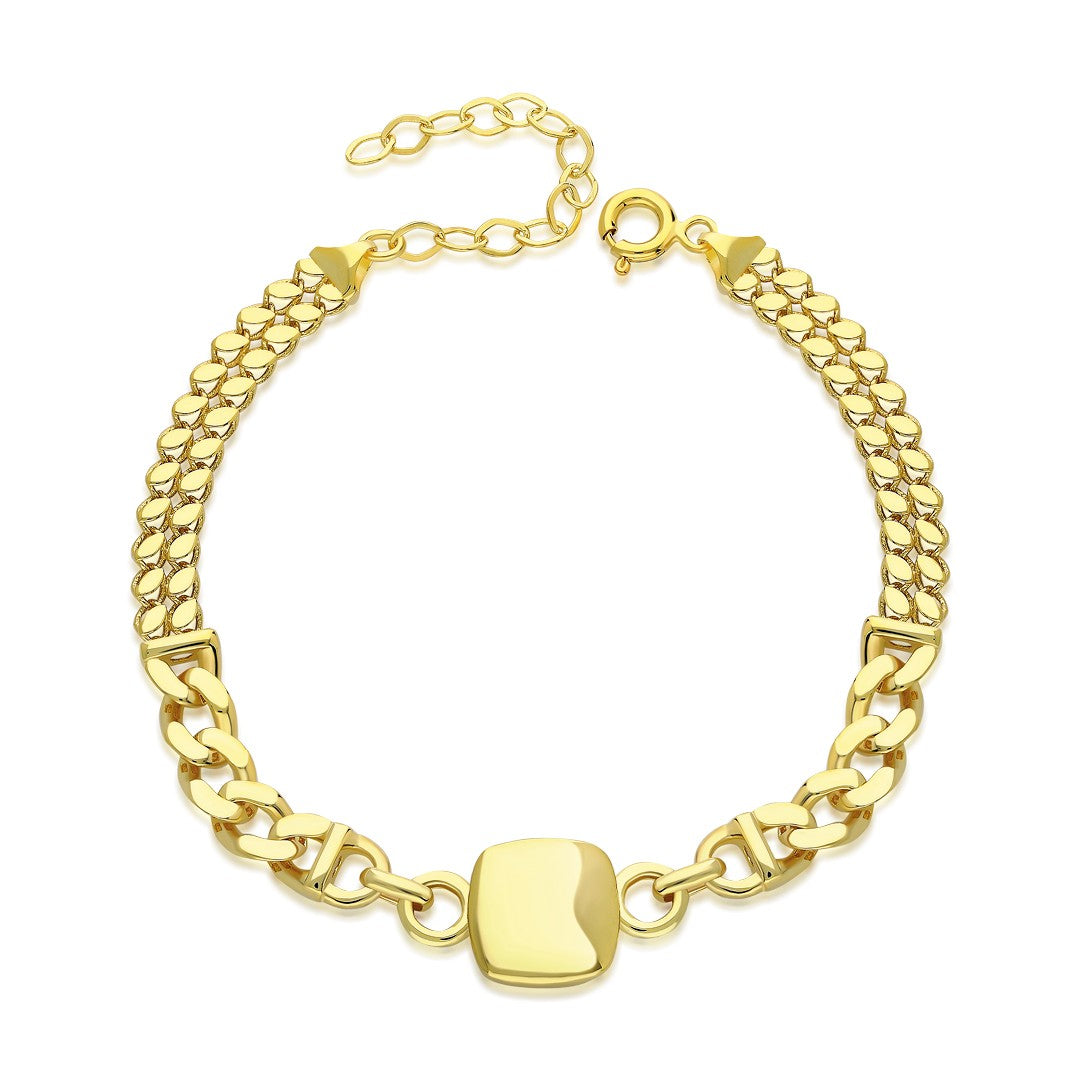 Simple Square Model Two Chain Bracelet - 925 SILVER