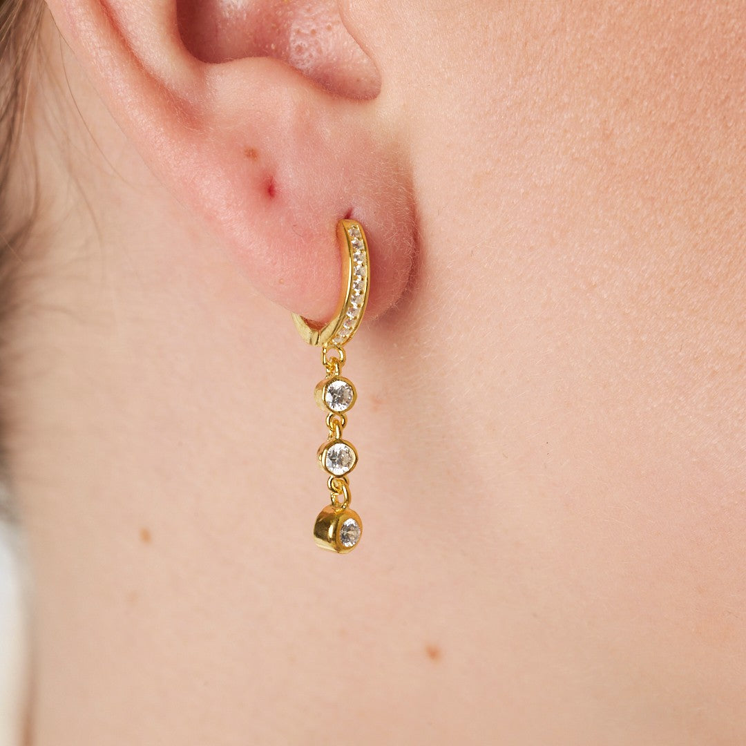 Three Stone Dangle Earrings - 925 SILVER