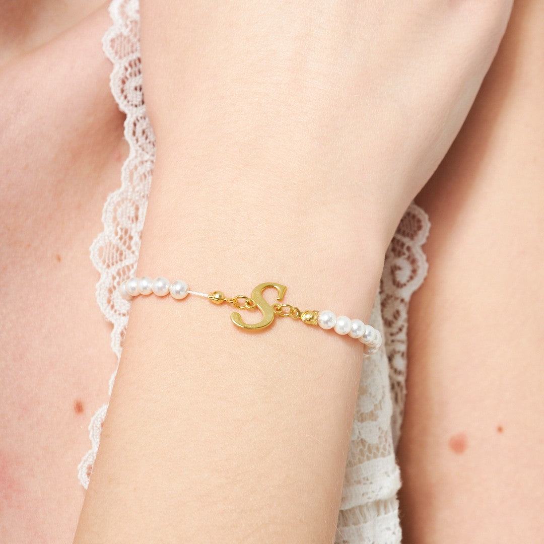 Pearl Letter Bracelet - 925 SILVER