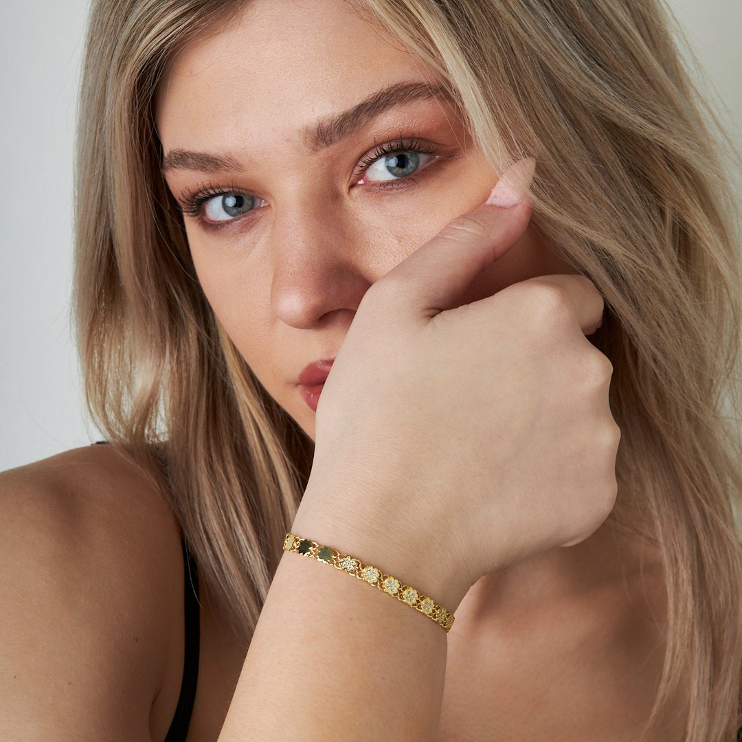 Semi-Precious Stone Leaf Chain Bracelet - 925 SILVER