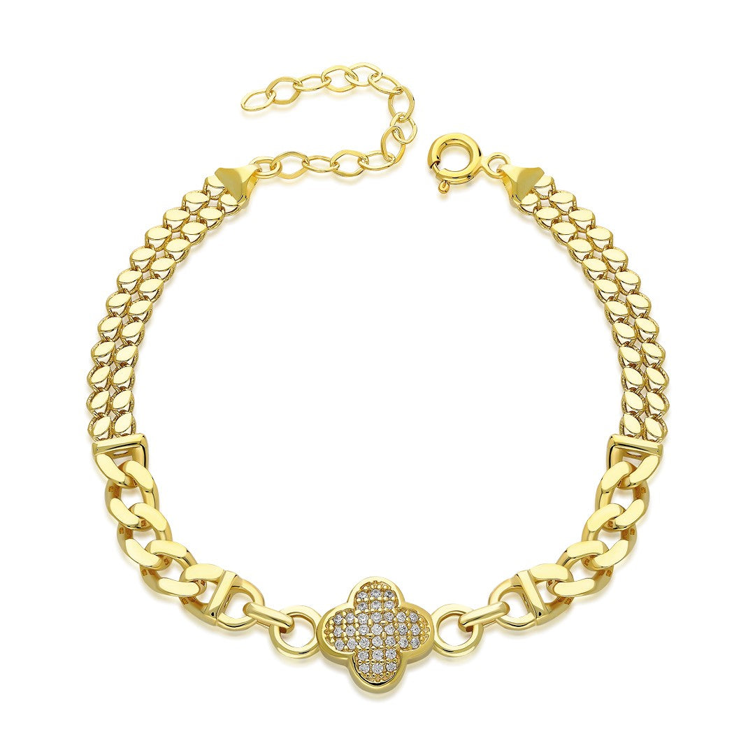 Two Chain Stone Clover Bracelet - 925 SILVER