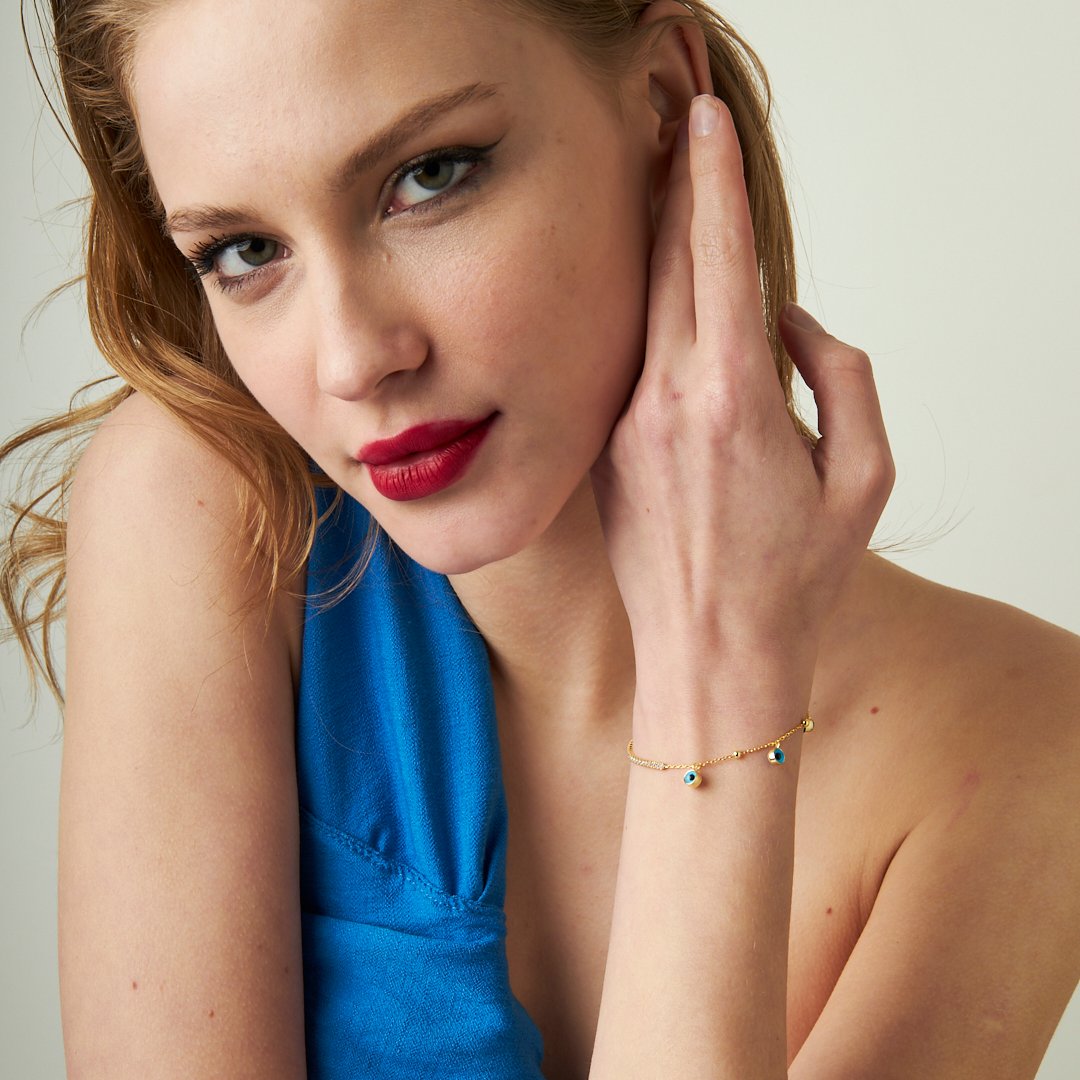 Triple Evil Eye Waterway Chain Bracelet - 925 SILVER