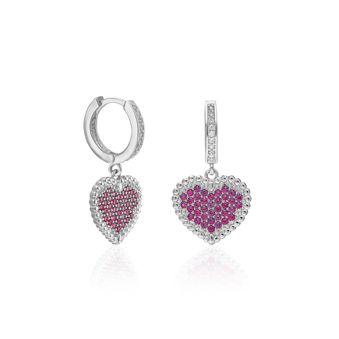 Colorful Stone Heart Earrings - 925 SILVER