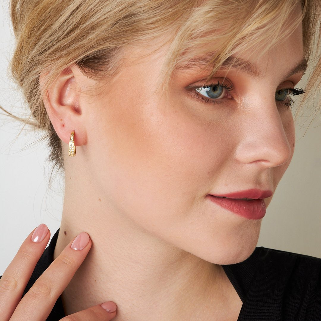 Two Row Stone Hoop Earrings - 925 SILVER