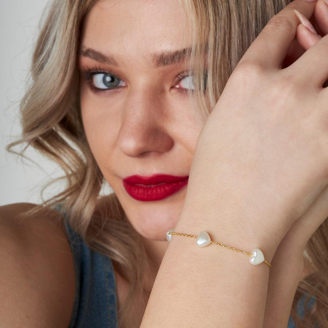 Heart Beaded Bracelet - 925 SILVER