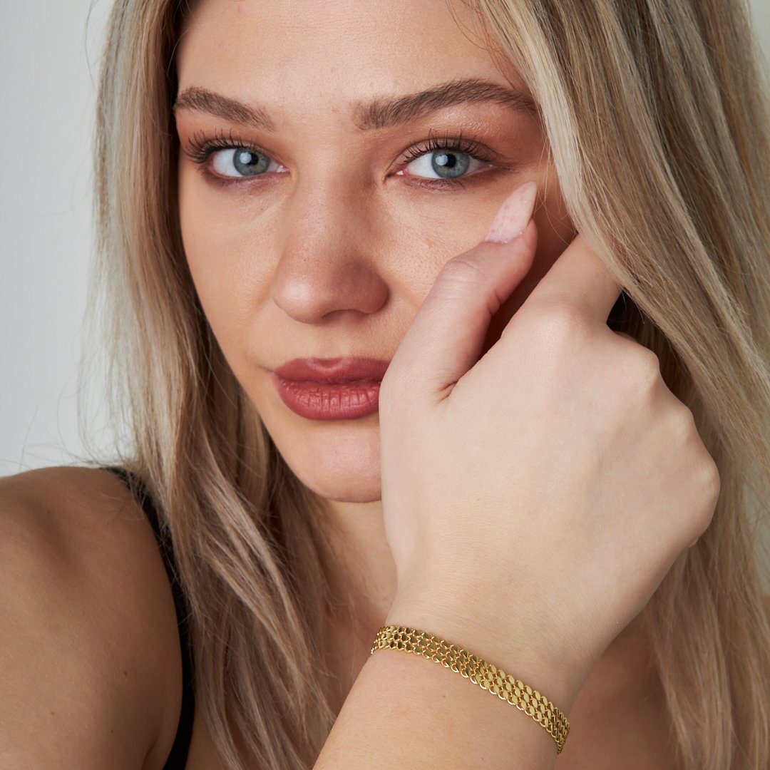 Three Row Sequined Chain Bracelet - 925 SILVER