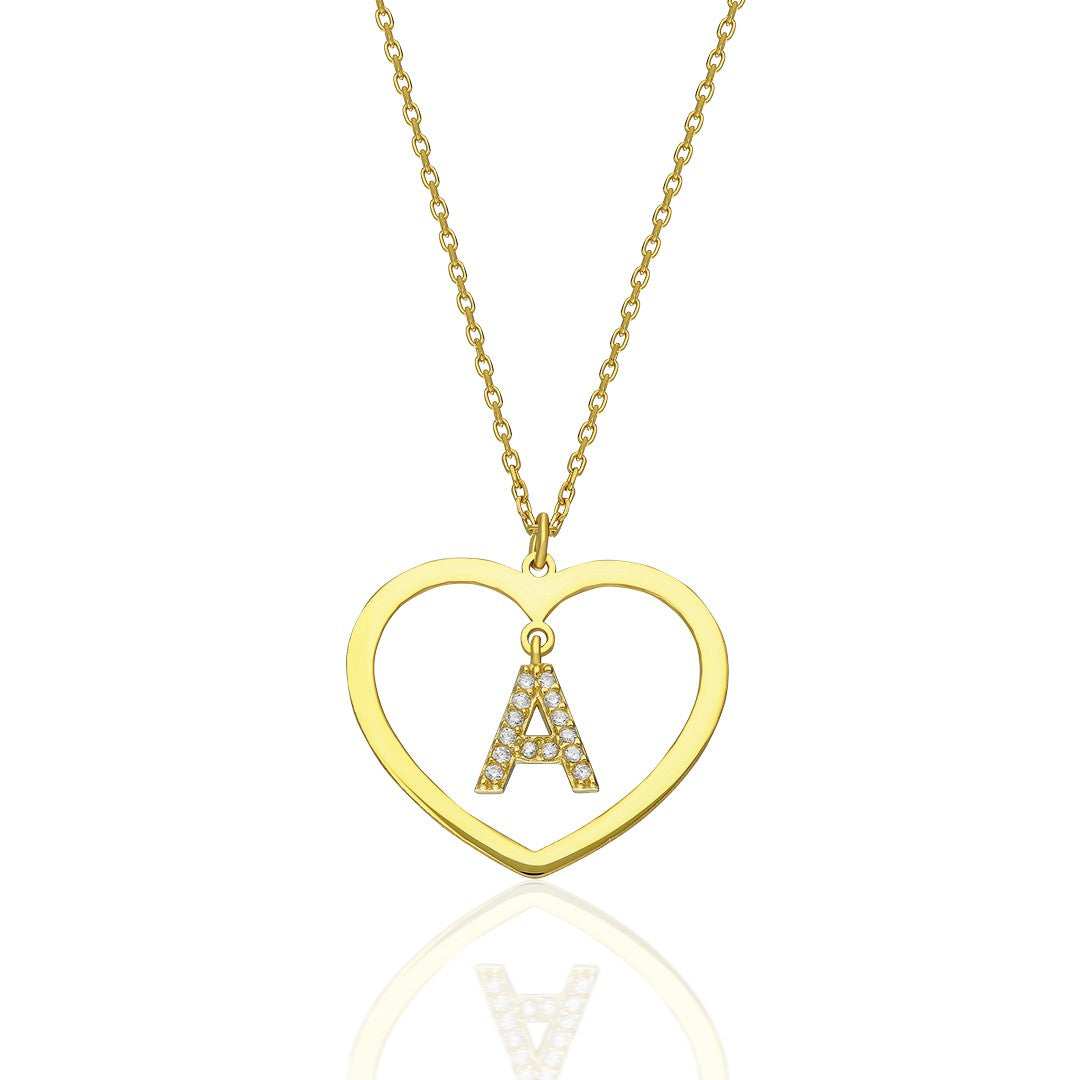 Thin Heart Letter Necklace - 925 SILVER